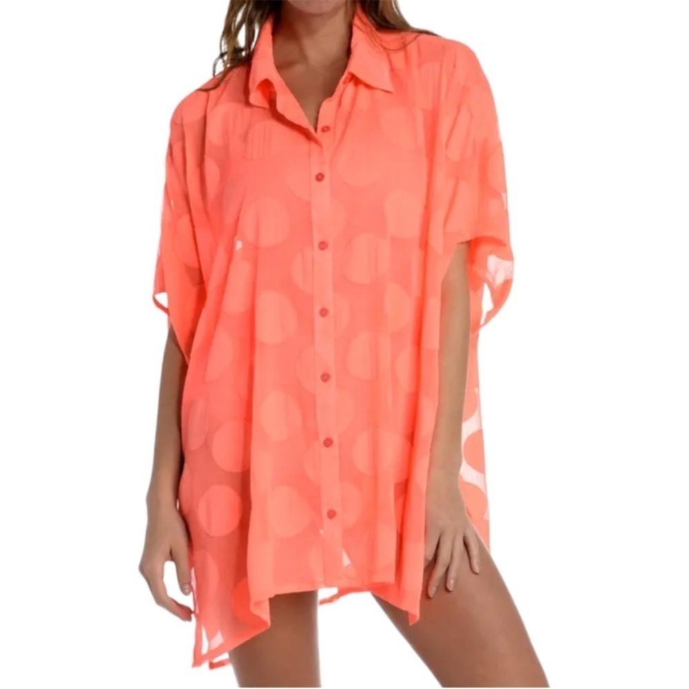 NWT La Blanca Mod for Dot Cover-Up / Top Hot Coral Size Large